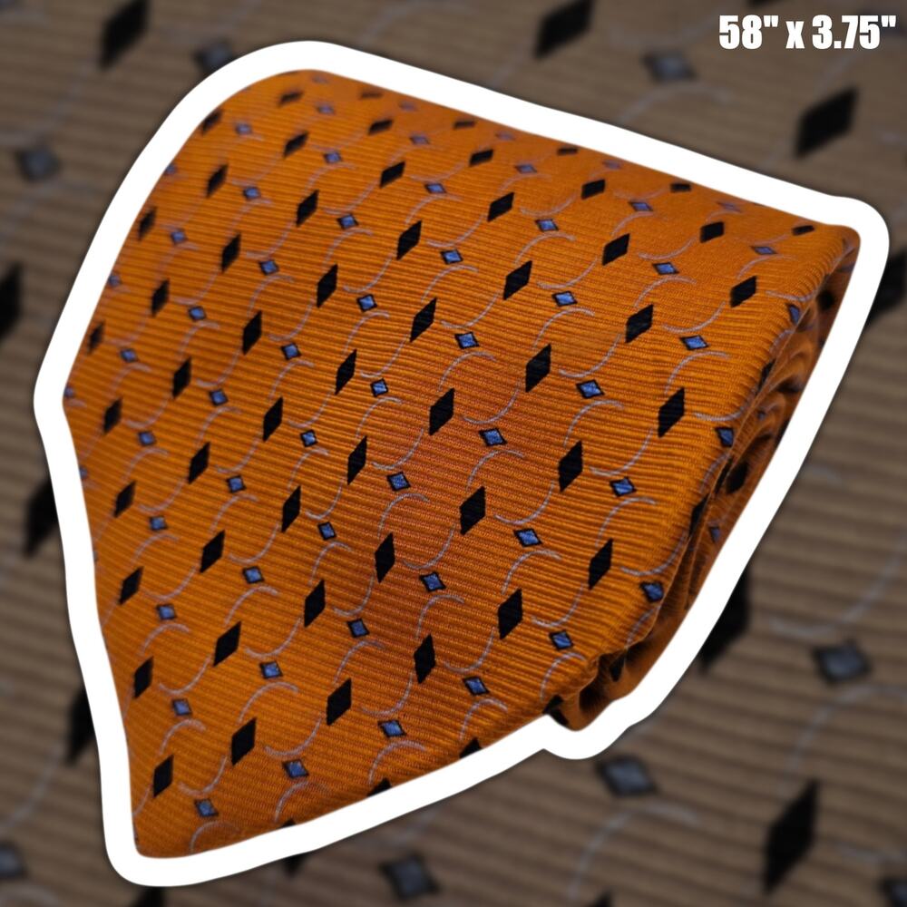 Brooks Brothers Basics Silk Tie Orange Blue Geometric Diamond USA Vintage 58"